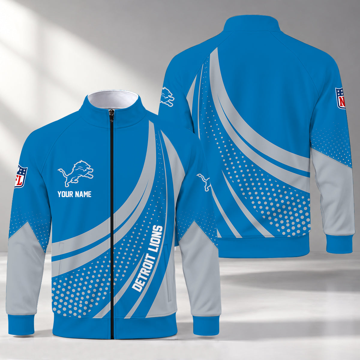 [SPECIAL OFFER] NEW CUSTOMIZED NFL04 DTL DETROIT LIONS STAND COLLAR JACKET