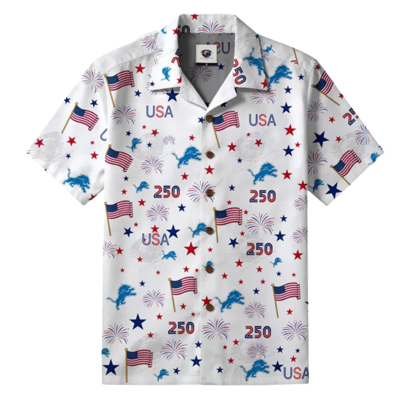 [SPECIAL OFFER] NEW CUSTOMIZED NFL04 DTL DETROIT LIONS PATRIOTIC 250 USA HAWAIIAN SHIRT