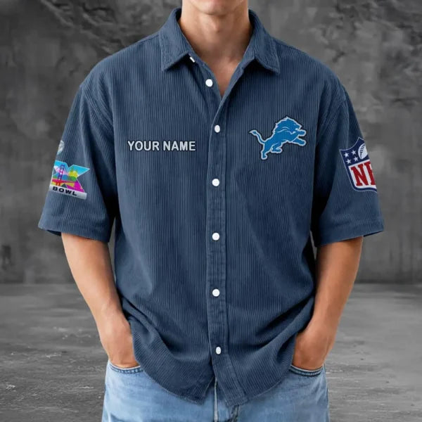 [SPECIAL OFFER] NEW CUSTOMIZED NFL04 DTL DETROIT LIONS SEERSUCKER BUTTON SHIRT