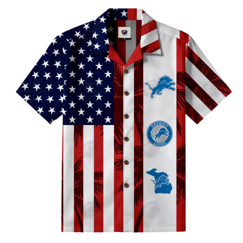 [SPECIAL OFFER] NEW CUSTOMIZED NFL04 DTL DETROIT LIONS PATRIOTIC 250 USA HAWAIIAN SHIRT