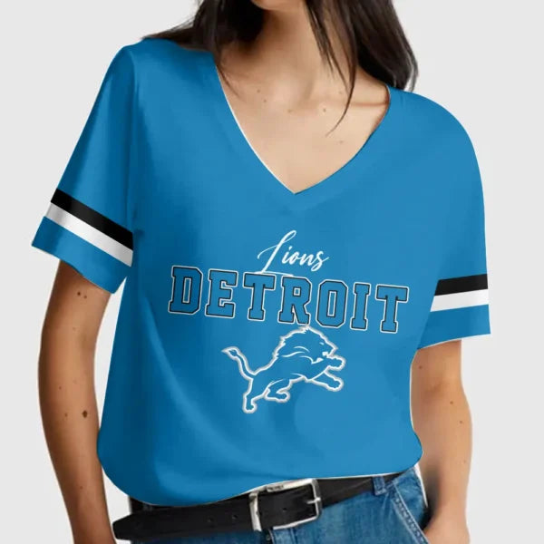 [SPECIAL OFFER] NEW CUSTOMIZED NFL04 DTL DETROIT LIONS V-NECK FEMALE SHIRT