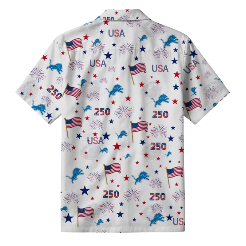 [SPECIAL OFFER] NEW CUSTOMIZED NFL04 DTL DETROIT LIONS PATRIOTIC 250 USA HAWAIIAN SHIRT