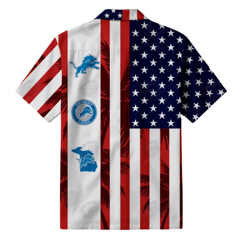 [SPECIAL OFFER] NEW CUSTOMIZED NFL04 DTL DETROIT LIONS PATRIOTIC 250 USA HAWAIIAN SHIRT