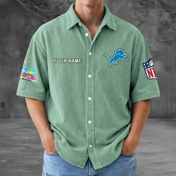 [SPECIAL OFFER] NEW CUSTOMIZED NFL04 DTL DETROIT LIONS SEERSUCKER BUTTON SHIRT