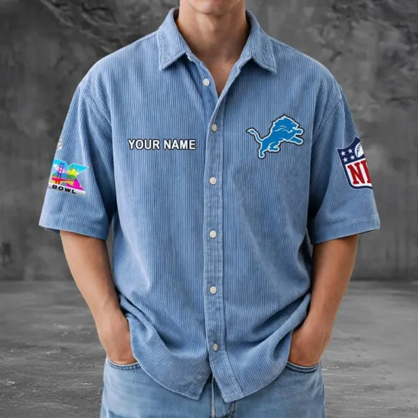 [SPECIAL OFFER] NEW CUSTOMIZED NFL04 DTL DETROIT LIONS SEERSUCKER BUTTON SHIRT