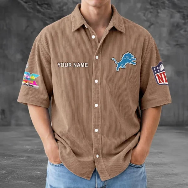 [SPECIAL OFFER] NEW CUSTOMIZED NFL04 DTL DETROIT LIONS SEERSUCKER BUTTON SHIRT