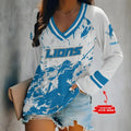 [SPECIAL OFFER] NEW CUSTOMIZED NFL04 DTL DETROIT LIONS WOMEN'S V-NECK LONG SLEEVED SHIRT