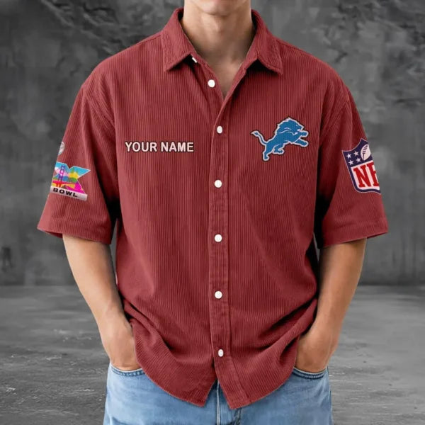 [SPECIAL OFFER] NEW CUSTOMIZED NFL04 DTL DETROIT LIONS SEERSUCKER BUTTON SHIRT