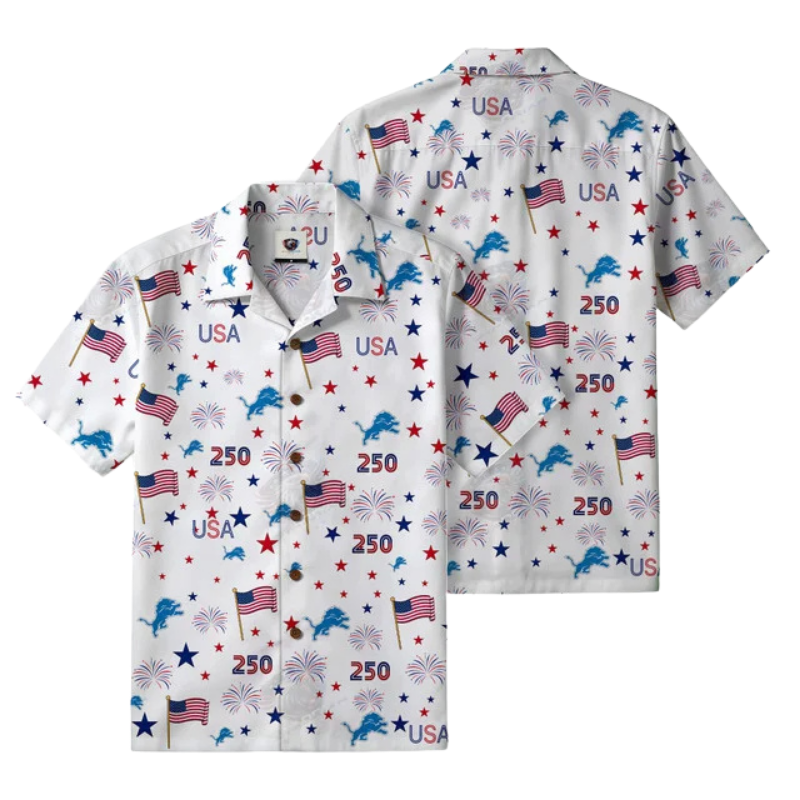 [SPECIAL OFFER] NEW CUSTOMIZED NFL04 DTL DETROIT LIONS PATRIOTIC 250 USA HAWAIIAN SHIRT