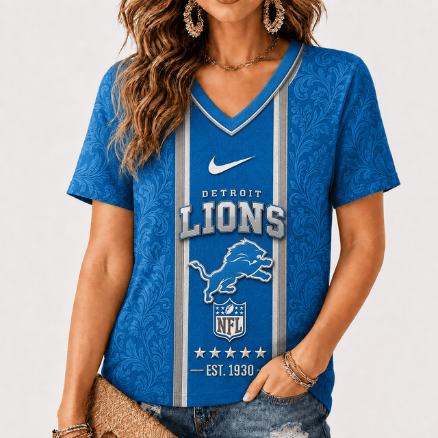 [SPECIAL OFFER] NEW CUSTOMIZED NFL04 DTL DETROIT LIONS V-NECK FEMALE SHIRT