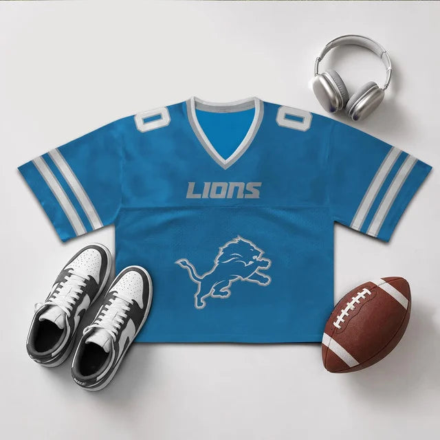 [SPECIAL OFFER] NEW CUSTOMIZED NFL04 DTL DETROIT LIONS V-NECK JERSEY CROP TOP