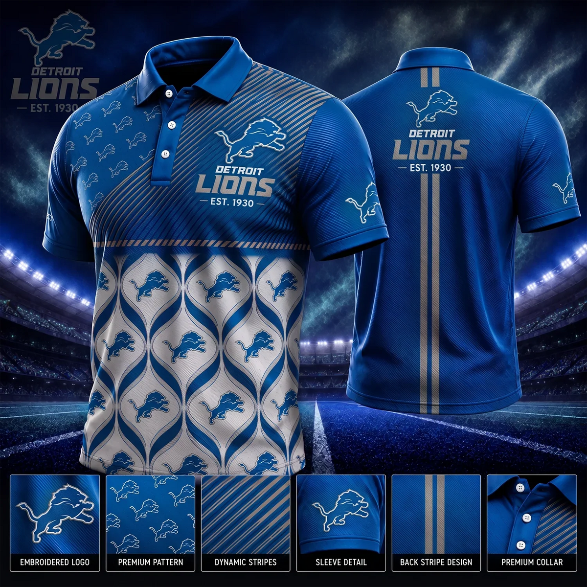 [SPECIAL OFFER] NEW CUSTOMIZED NFL04 DTL DETROIT LIONS POLO SHIRT