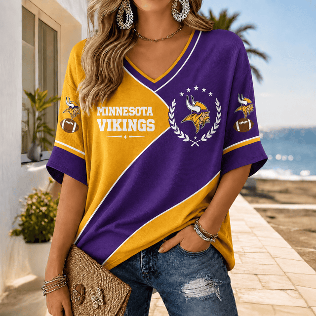 [SPECIAL OFFER] NEW CUSTOMIZED NFL05 MVK MINNESOTA VIKINGS WOMEN'S HEART V-NECK LONG SLEEVE SHIRT