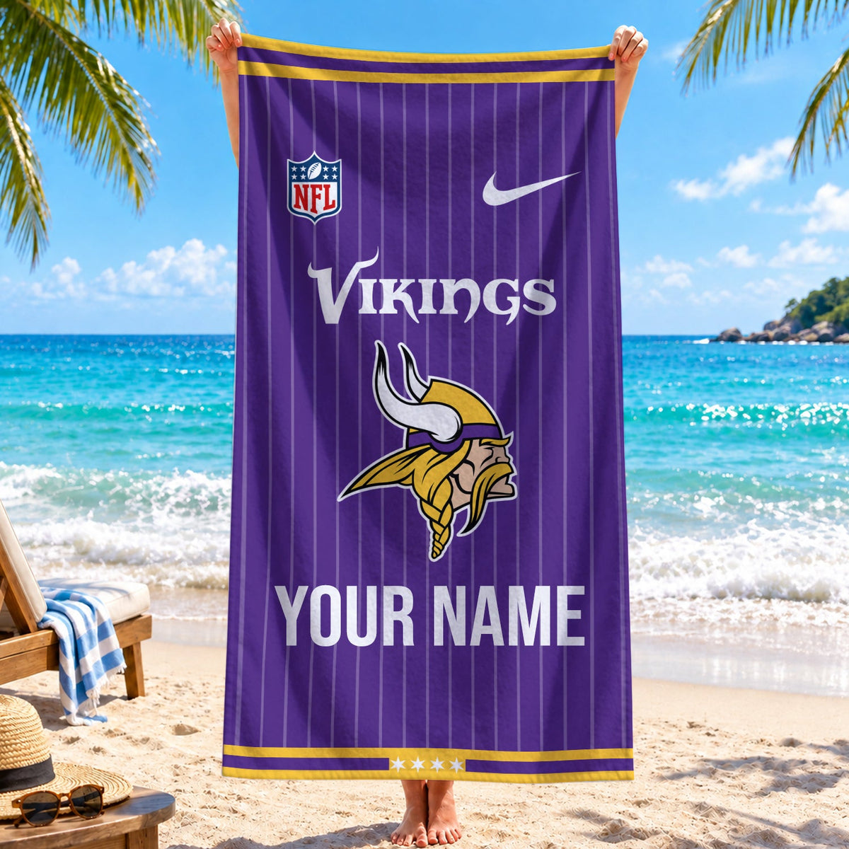 [SPECIAL OFFER] NEW CUSTOMIZED NFL05 MVK MINNESOTA VIKINGS BEACH TOWEL
