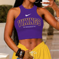 [SPECIAL OFFER] NEW CUSTOMIZED NFL05 MVK MINNESOTA VIKINGS WOMEN'S CROP TOP & LONGPANTS SET