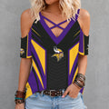[SPECIAL OFFER] NEW CUSTOMIZED NFL05 MVK MINNESOTA VIKINGS CRISS CROSS V-NECK TOP