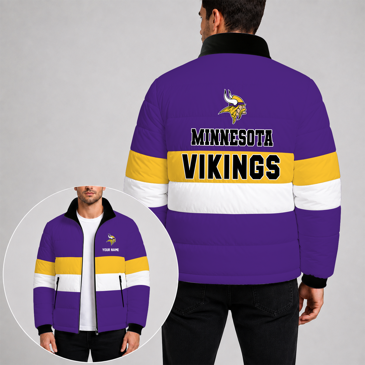 [SPECIAL OFFER] NEW CUSTOMIZED NFL05 MVK MINNESOTA VIKINGS PUFFER JACKET
