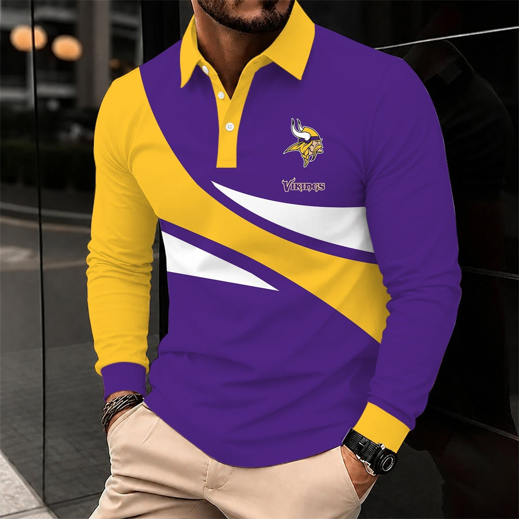 [SPECIAL OFFER] NEW CUSTOMIZED NFL05 MVK MINNESOTA VIKINGS LONG SLEEVE POLO SHIRT