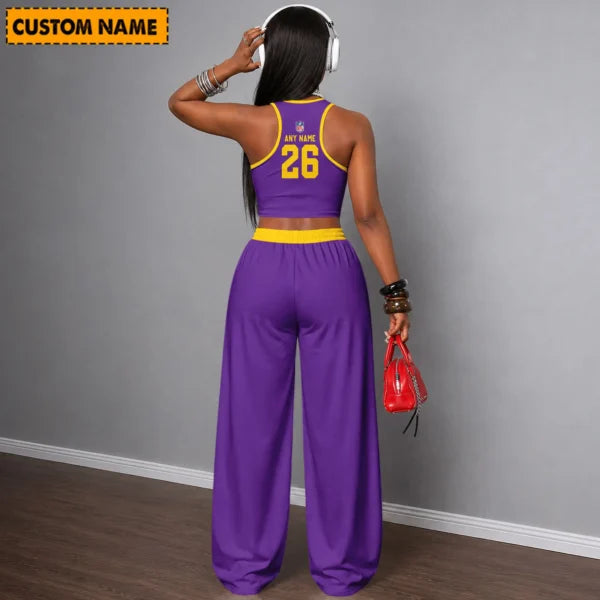 [SPECIAL OFFER] NEW CUSTOMIZED NFL05 MVK MINNESOTA VIKINGS WOMEN'S CROP TOP & LONGPANTS SET