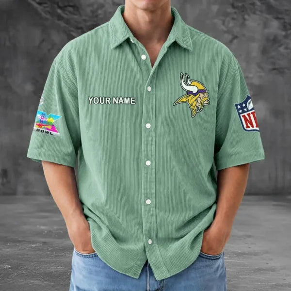 [SPECIAL OFFER] NEW CUSTOMIZED NFL05 MVK MINNESOTA VIKINGS SEERSUCKER BUTTON SHIRT