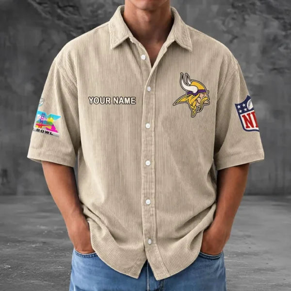 [SPECIAL OFFER] NEW CUSTOMIZED NFL05 MVK MINNESOTA VIKINGS SEERSUCKER BUTTON SHIRT