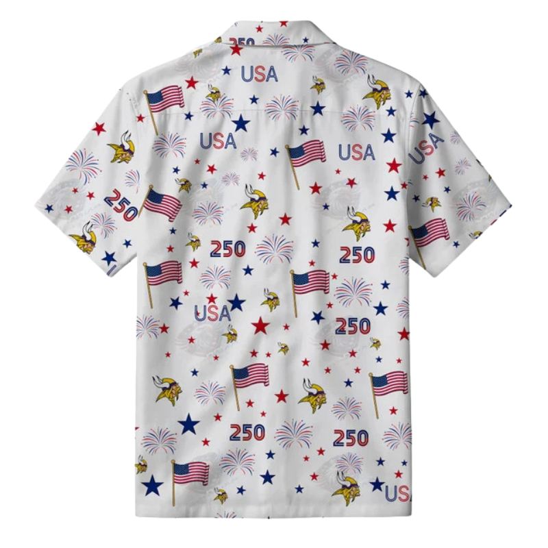 [SPECIAL OFFER] NEW CUSTOMIZED NFL05 MVK MINNESOTA VIKINGS PATRIOTIC 250 USA HAWAIIAN SHIRT