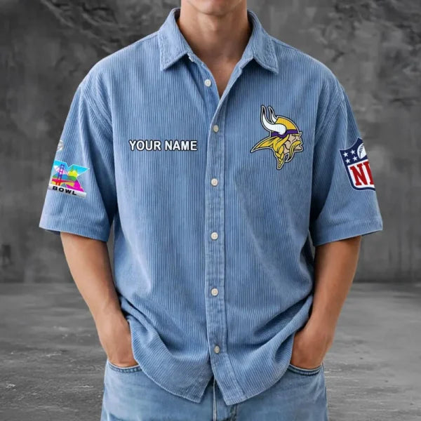 [SPECIAL OFFER] NEW CUSTOMIZED NFL05 MVK MINNESOTA VIKINGS SEERSUCKER BUTTON SHIRT