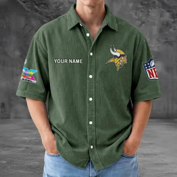 [SPECIAL OFFER] NEW CUSTOMIZED NFL05 MVK MINNESOTA VIKINGS SEERSUCKER BUTTON SHIRT