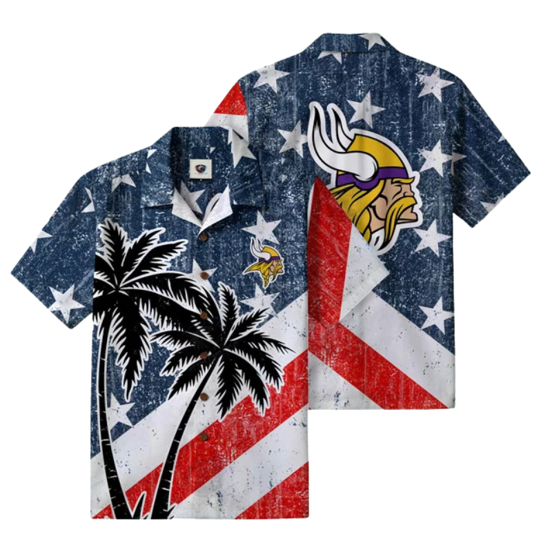 [SPECIAL OFFER] NEW CUSTOMIZED NFL05 MVK MINNESOTA VIKINGS PATRIOTIC 250 USA HAWAIIAN SHIRT