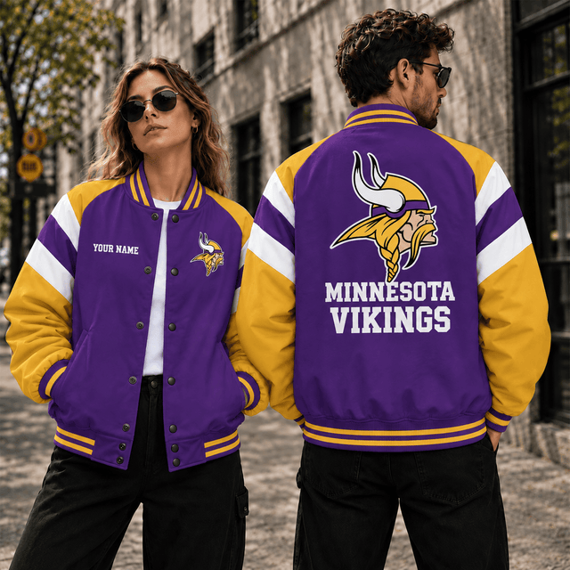 [SPECIAL OFFER] NEW CUSTOMIZED NFL05 MVK MINNESOTA VIKINGS SATIN VARSITY & BASEBALL JACKET