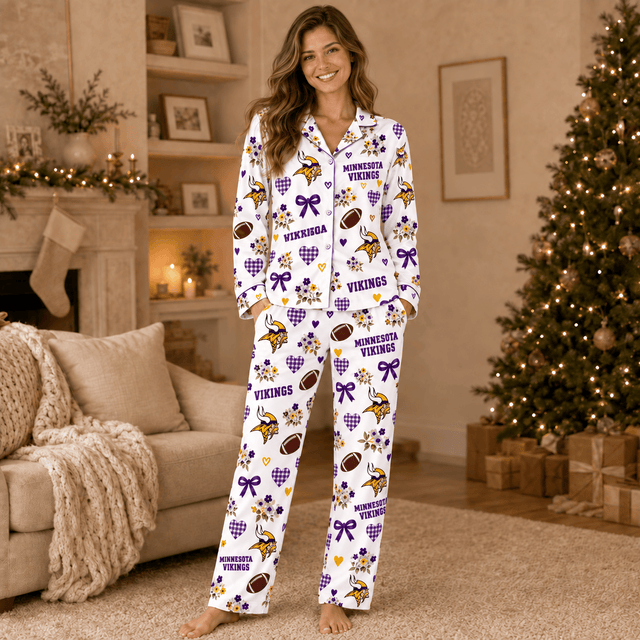 [SPECIAL OFFER] NEW CUSTOMIZED NFL05 MVK MINNESOTA VIKINGS HALLOWEEN LONG PAJAMAS SET