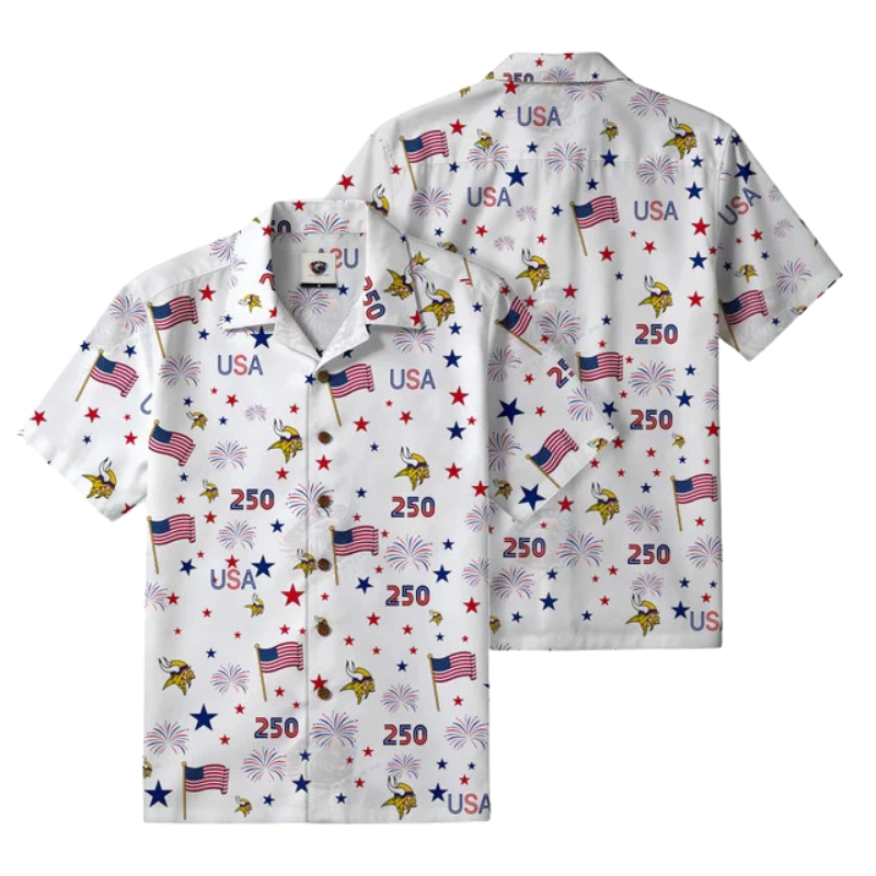 [SPECIAL OFFER] NEW CUSTOMIZED NFL05 MVK MINNESOTA VIKINGS PATRIOTIC 250 USA HAWAIIAN SHIRT