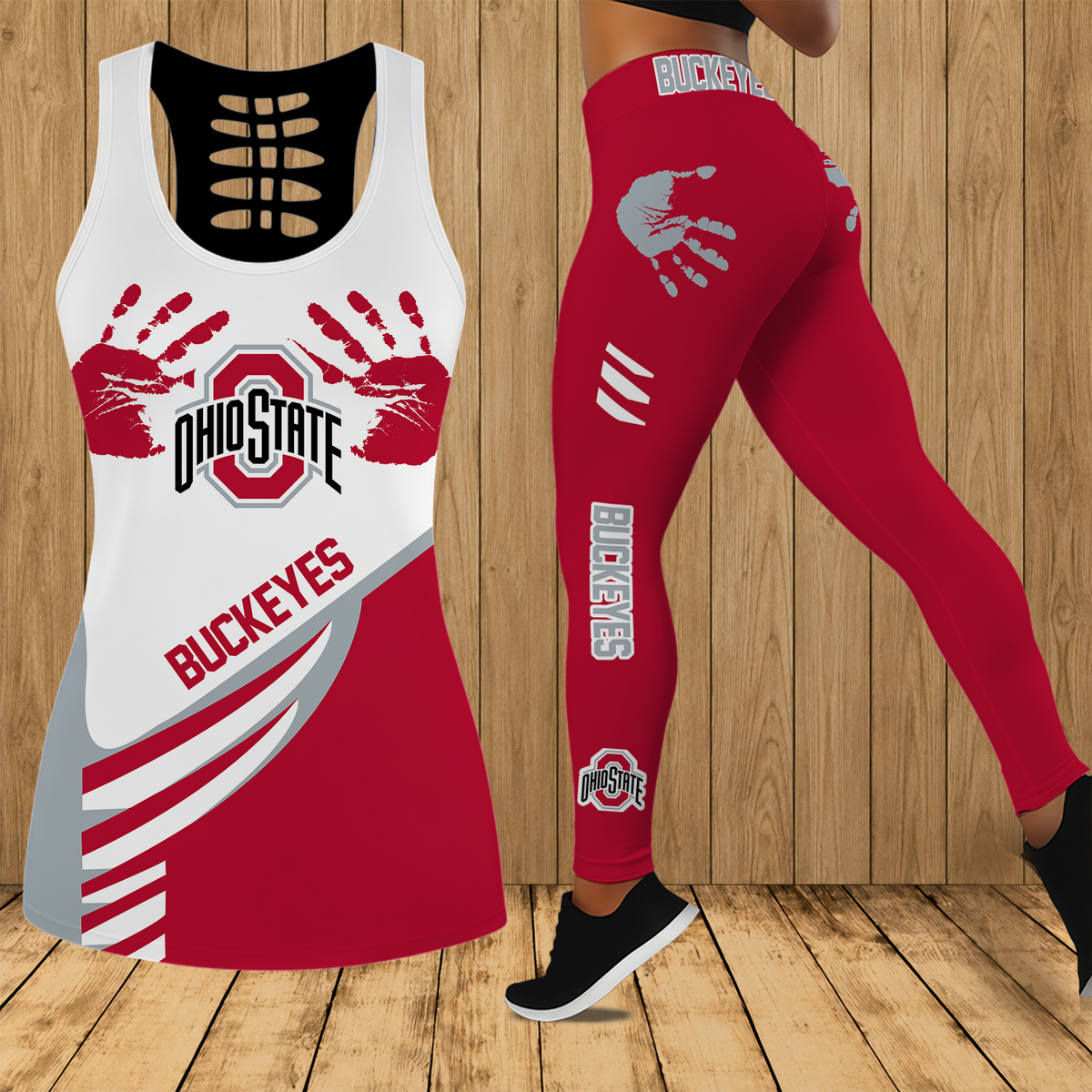 [FAN FAVORITE] NEW CUSTOMIZED NCAA FBS05 OSB OHIO STATE BUCKEYES HOLLOW TANK TOP & LEGGINGS SET