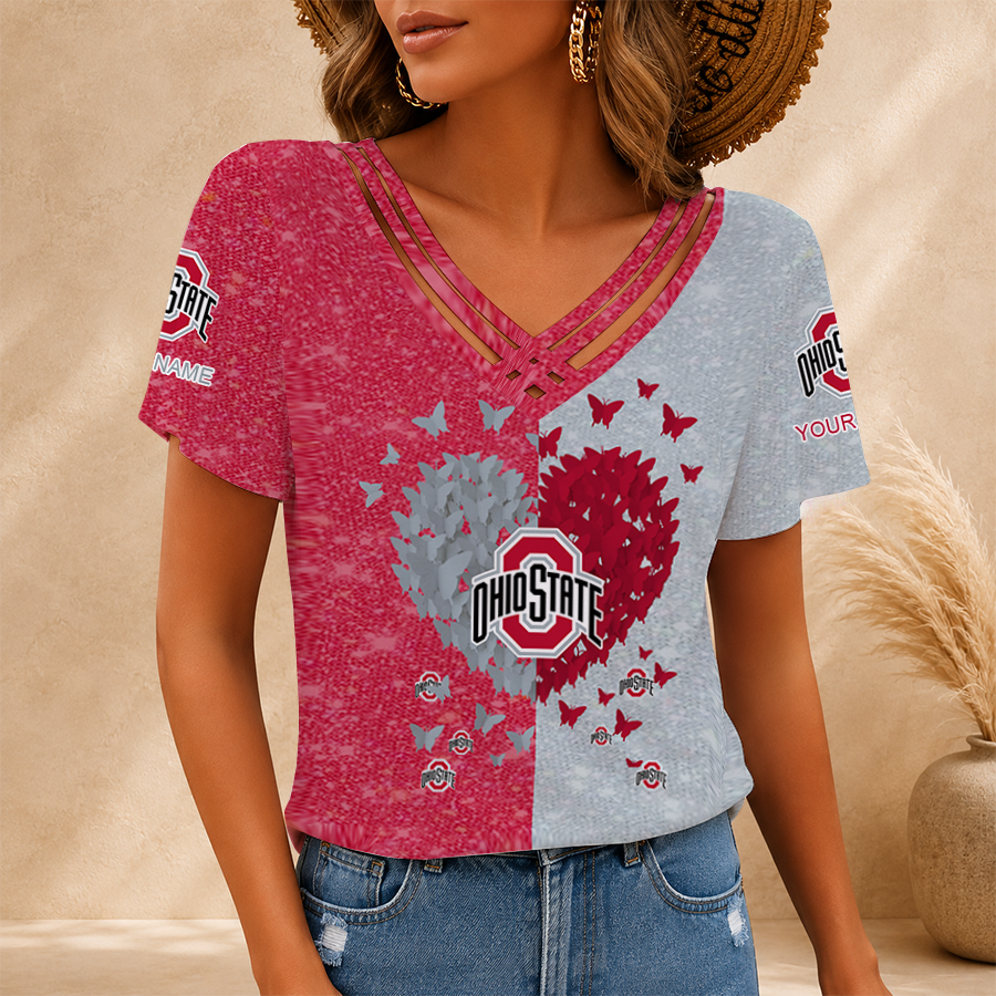 [FAN FAVORITE] NEW CUSTOMIZED NCAA FBS05 OSB OHIO STATE BUCKEYES V-NECK SHIRT