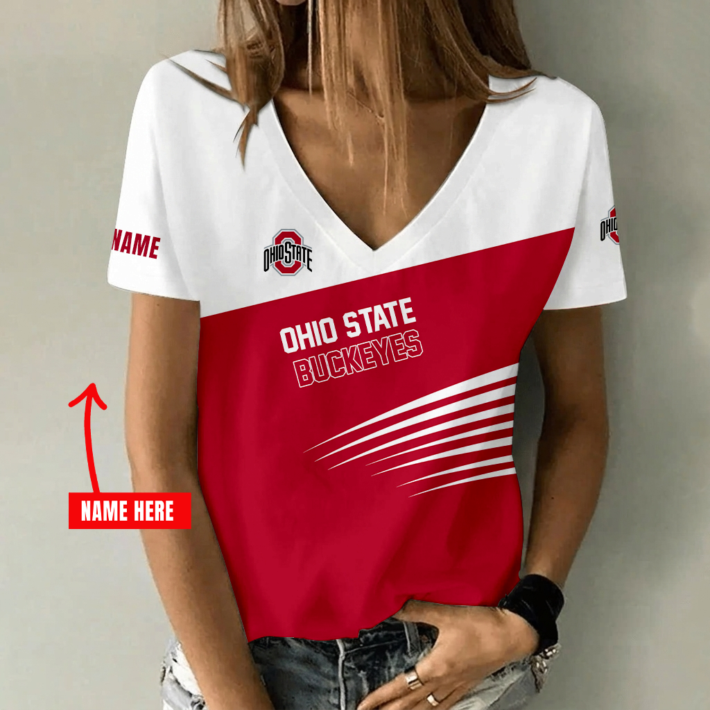 [FAN FAVORITE] NEW CUSTOMIZED NCAA FBS05 OSB OHIO STATE BUCKEYES V-NECK FEMALE SHIRT