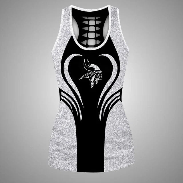[SPECIAL OFFER] NEW CUSTOMIZED NFL05 MVK MINNESOTA VIKINGS HOLLOW TANK TOP & LEGGINGS SET