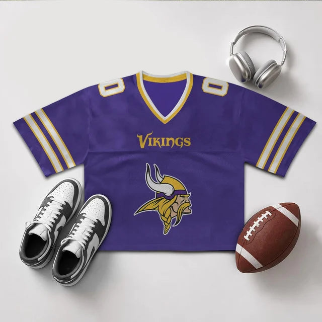 [SPECIAL OFFER] NEW CUSTOMIZED NFL05 MVK MINNESOTA VIKINGS V-NECK JERSEY CROP TOP