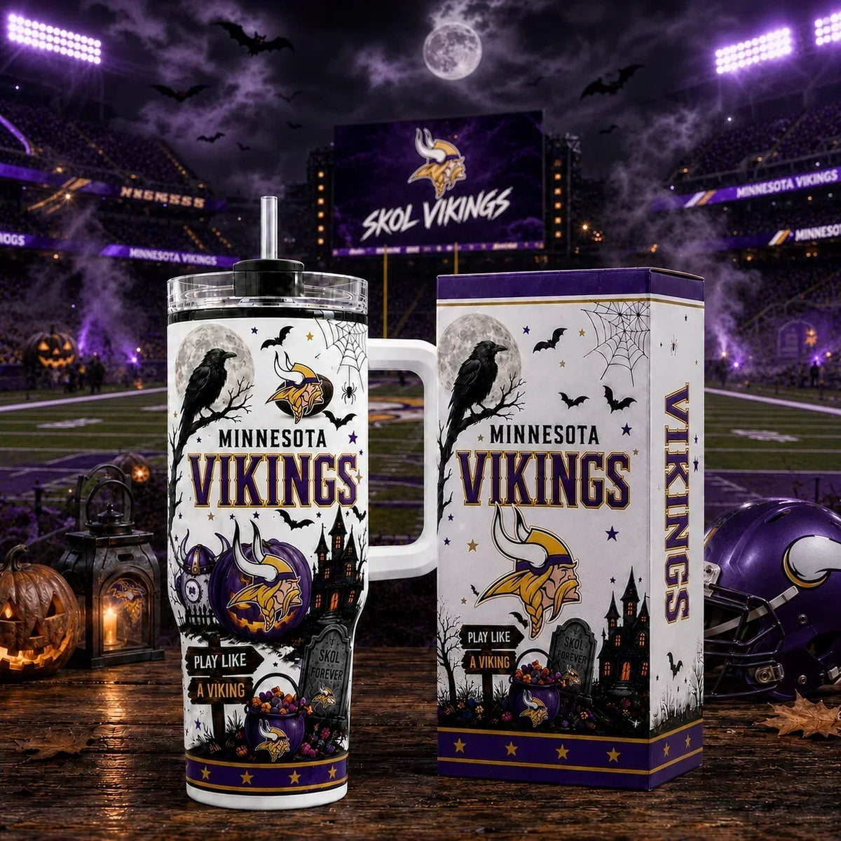[SPECIAL OFFER] NEW CUSTOMIZED NFL05 MVK MINNESOTA VIKINGS HALLOWEEN  40OZ TUMBLER