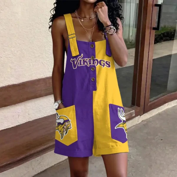 [SPECIAL OFFER] NEW CUSTOMIZED NFL05 MVK MINNESOTA VIKINGS WOMEN'S HIGH-WAISTED SHORTS OVERALLS