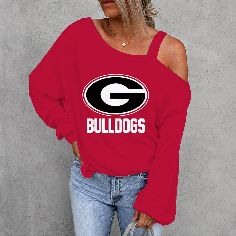 [FAN FAVORITE] NEW CUSTOMIZED NCAA FBS06 GEB GEORGIA BULLDOGS WOMEN'S OFF-SHOULDER LONG SLEEVE SHIRT