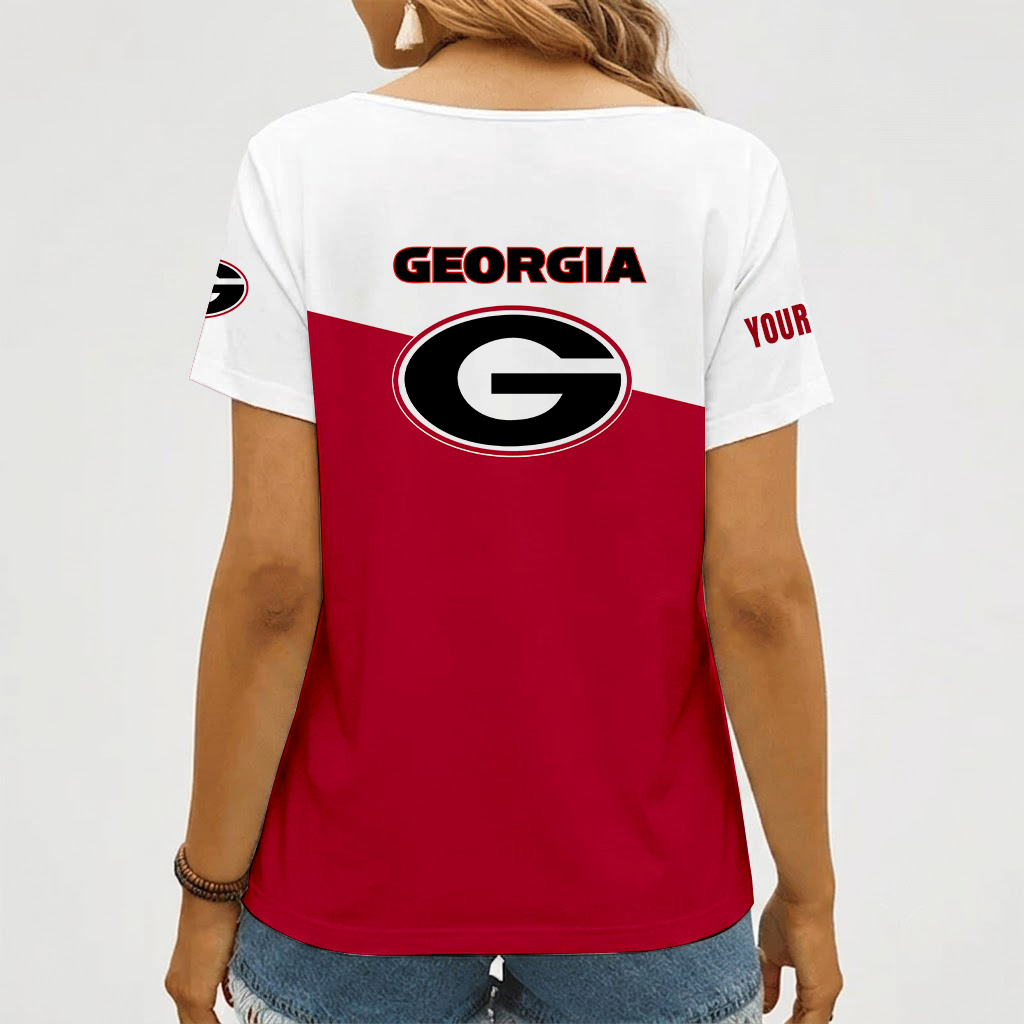 [FAN FAVORITE] NEW CUSTOMIZED NCAA FBS06 GEB GEORGIA BULLDOGS V-NECK FEMALE SHIRT