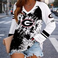 [FAN FAVORITE] NEW CUSTOMIZED NCAA FBS06 GEB GEORGIA BULLDOGS WOMEN'S V-NECK LONG SLEEVED SHIRT