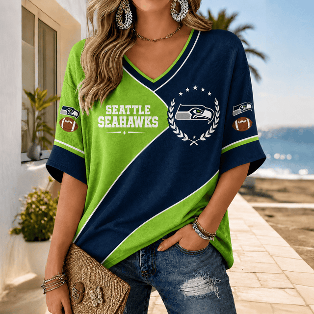 [SPECIAL OFFER] NEW CUSTOMIZED NFL06 SSH SEATLLE SEAHAWKS WOMEN'S HEART V-NECK LONG SLEEVE SHIRT