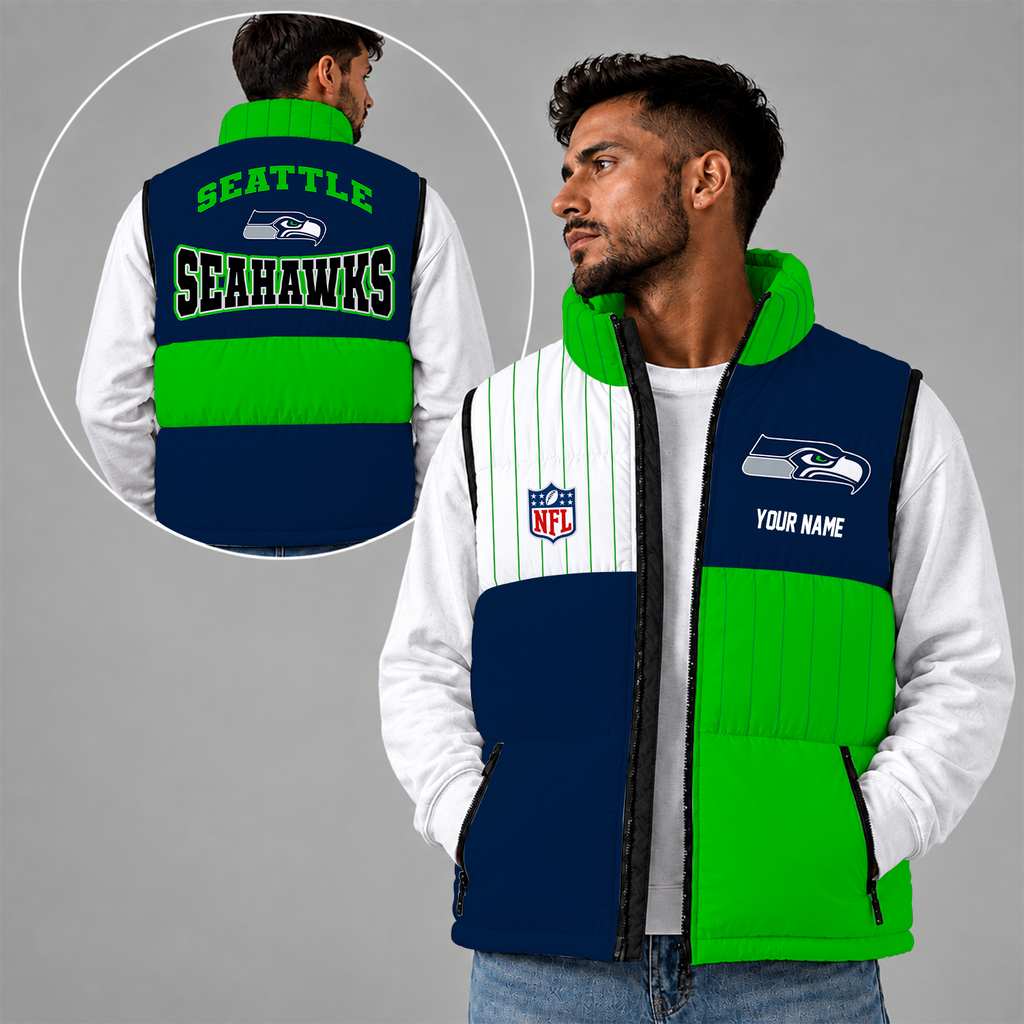[SPECIAL OFFER] NEW CUSTOMIZED NFL06 SSH SEATTLE SEAHAWKS SLEEVELESS PUFFER VEST