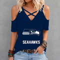 [SPECIAL OFFER] NEW CUSTOMIZED NFL06 SSH SEATTLE SEAHAWKS CRISS CROSS V-NECK TOP