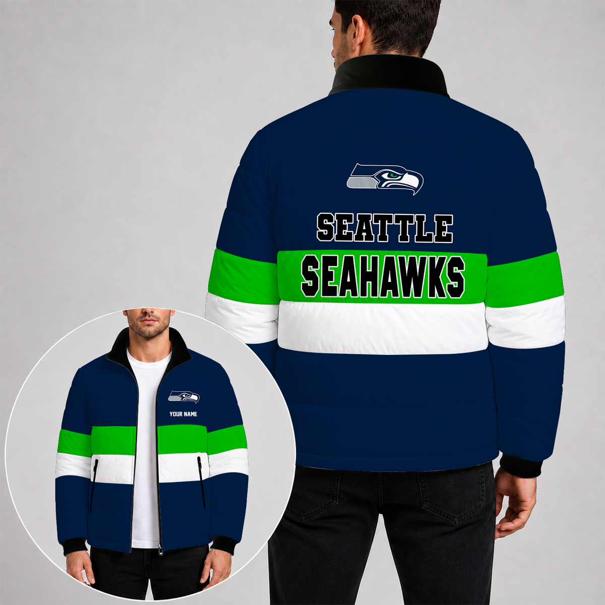 [SPECIAL OFFER] NEW CUSTOMIZED NFL06 SSH SEATTLE SEAHAWKS PUFFER JACKET