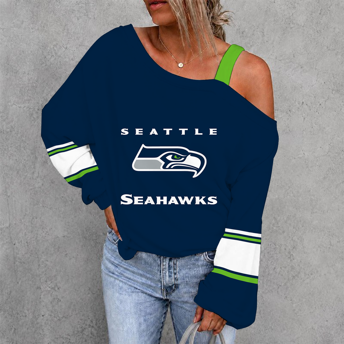 [SPECIAL OFFER] NEW CUSTOMIZED NFL06 SSH SEATTLE SEAHAWKS WOMEN'S OFF-SHOULDER LONG SLEEVE SHIRT