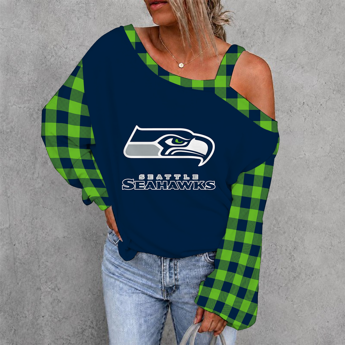 [SPECIAL OFFER] NEW CUSTOMIZED NFL06 SSH SEATTLE SEAHAWKS WOMEN'S OFF-SHOULDER LONG SLEEVE SHIRT