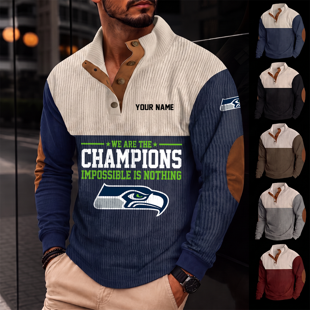 [SPECIAL OFFER] NEW CUSTOMIZED NFL06 SSH SEATTLE SEAHAWKS BUTTON SWEATSHIRTS STAND COLLAR