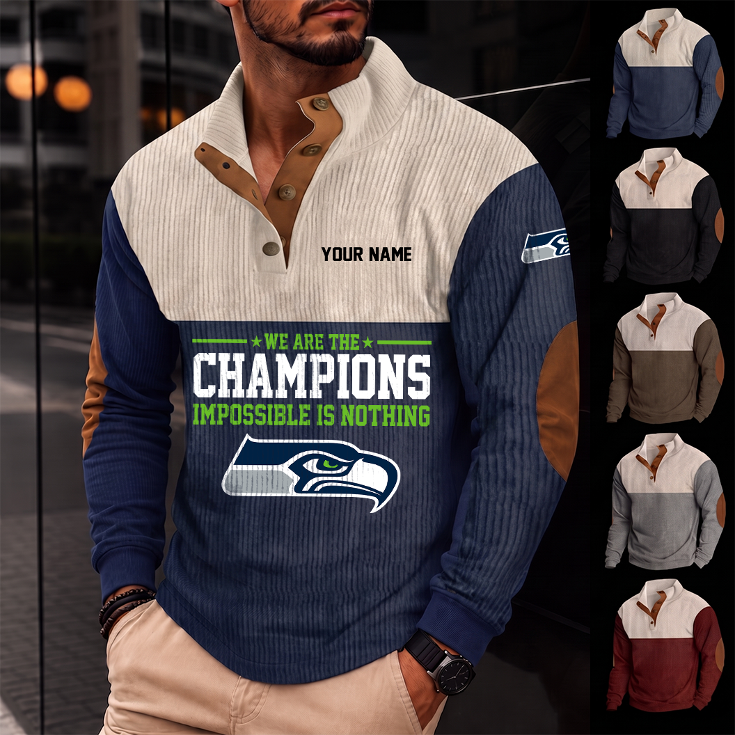 [SPECIAL OFFER] NEW CUSTOMIZED NFL06 SSH SEATTLE SEAHAWKS BUTTON SWEATSHIRTS STAND COLLAR